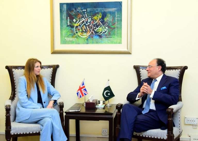 پاکستان میں برطانوی ہائی کمشنر جین میریٹ نے وزارتِ خزانہ میں وفاقی وزیرِ خزانہ و محصولات سینیٹر محمد اورنگزیب سے ملاقات میں اقتصادی و ترقیاتی تعلقات کے فروغ پر تبادلہ خیال۔