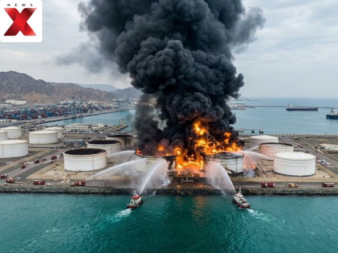 Fujairah Port Uae Fire Iran Drone Attack