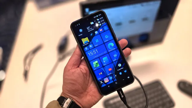 NexPhone Windows 11 concept showing mobile device with desktop-like productivity