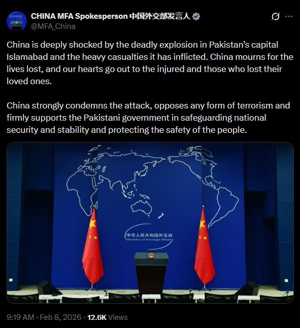 China Condemns Islamabad Mosque Attack, Reaffirms Support for Pakistan’s Security Efforts